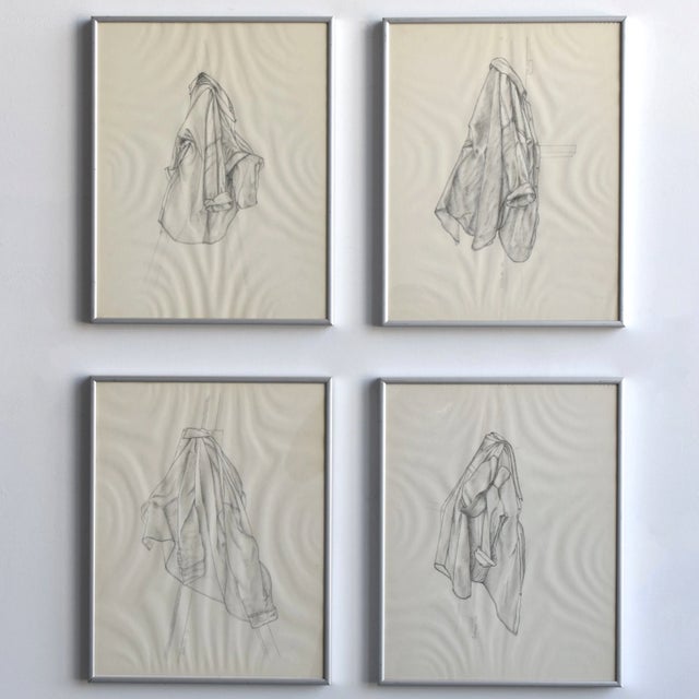 Vintage Quartet of Graphite on Paper Shirt Illustrations, a Set, Circa 1978 For Sale - Image 4 of 17
