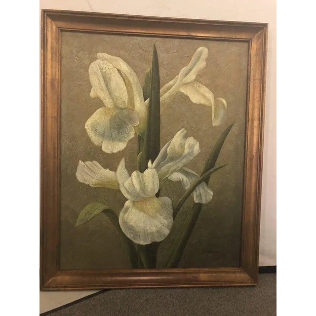 An elegant oil on Canvas painting featuring columbian catalina flower. The painting is nicely framed in a custom wooden...