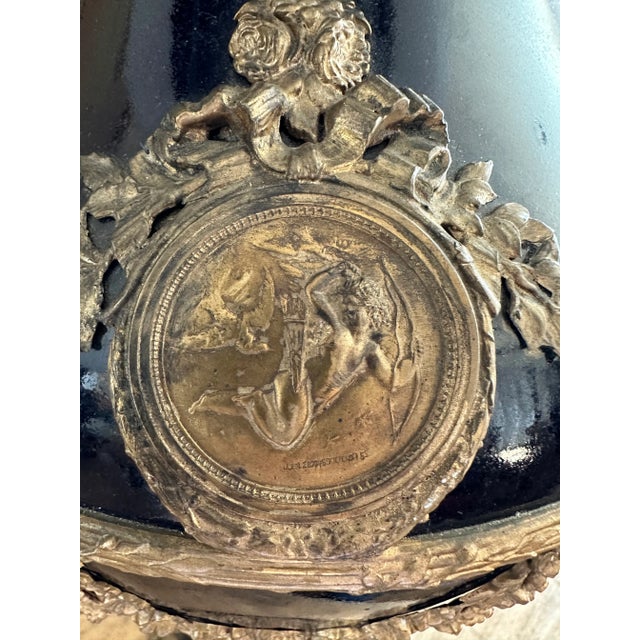Late 19th Century Antique 19th Century Large Sevres Vase Globe Table Lamp, Ormolu Jules Prosper Legastelois Decorated With Gilt Bronze Cupids & Garlands For Sale - Image 5 of 13