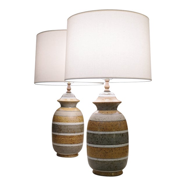 1960s Modern Ginger Jar Ceramic Art Pottery Table Lamps Bruno Gambone Italy - a Pair For Sale
