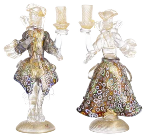 Venetian Goldoni Sculptural Candleholders, 20th Century, Set of 2