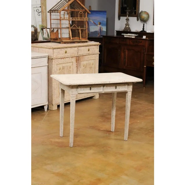 Danish 1800s Painted Wood Console Table with Two Drawers and Fluted Motifs For Sale In Atlanta - Image 6 of 13