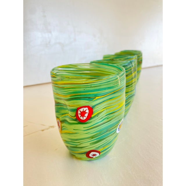 Green Rods and Murrine Glasses Attributed to Murano- Set of 6 For Sale - Image 6 of 9