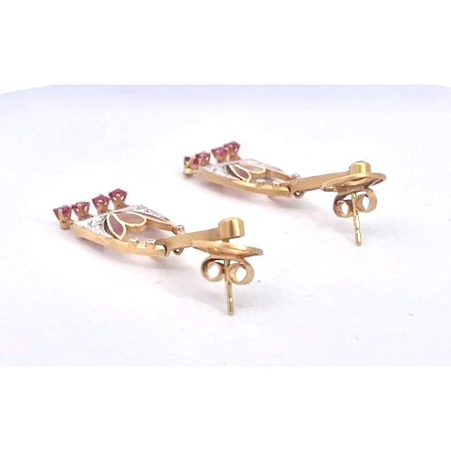 Masriera Diamond Ruby Enamel Chandelier Drop Earrings, A Pair For Sale - Image 12 of 12