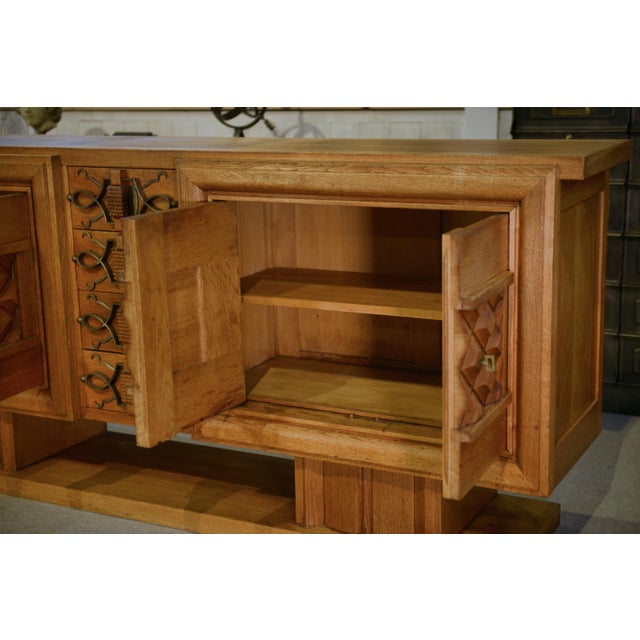 Wood Art Deco Oak and Wrought Iron Sideboard by Léon and Maurice Jallot, 1940s For Sale - Image 7 of 16