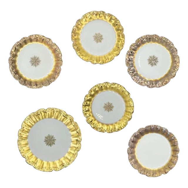 19th Century Late 1800s LS & S Limoges Gold Snowflake Luncheon Plates - Set of 6 For Sale