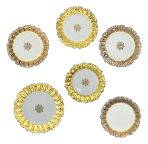 19th Century Late 1800s LS & S Limoges Gold Snowflake Luncheon Plates - Set of 6