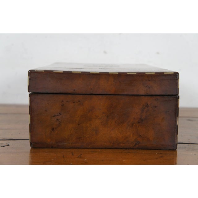 Mid 20th Century Mid 20th Century Antique English Victorian Walnut Burl Inlaid Campaign Box For Sale - Image 5 of 12