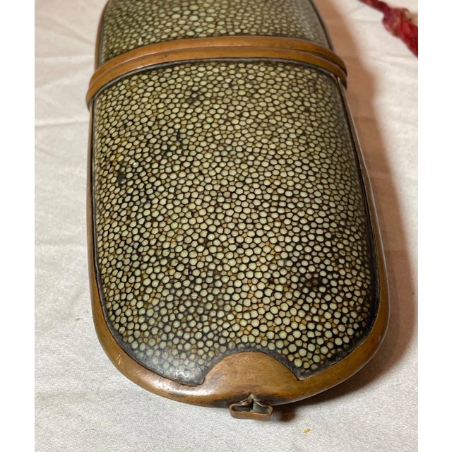 Rare Antique 19th Century Chinese Bronze Shagreen Stingray Glasses Case Holder For Sale - Image 12 of 14