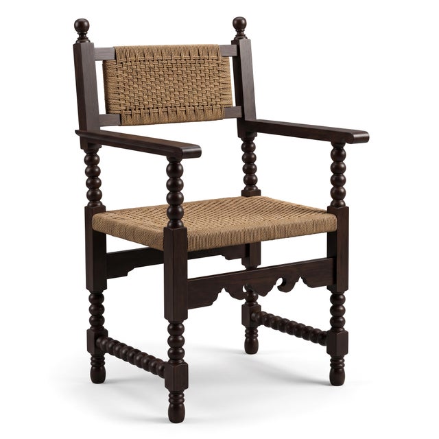 Late 19th Century 19th-C. French Louis XVIII Style Carved Walnut & Rush Bobbin Turned Arm Chairs - Pair For Sale - Image 5 of 9