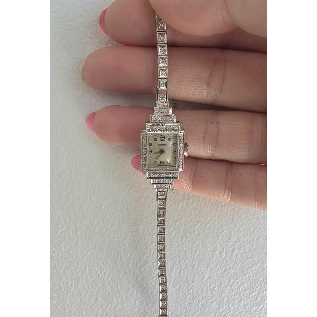 Art Deco 1930s Art Deco Blancpain 1 Carat Diamond Ladies Cocktail Watch 14k White Gold For Sale - Image 3 of 7