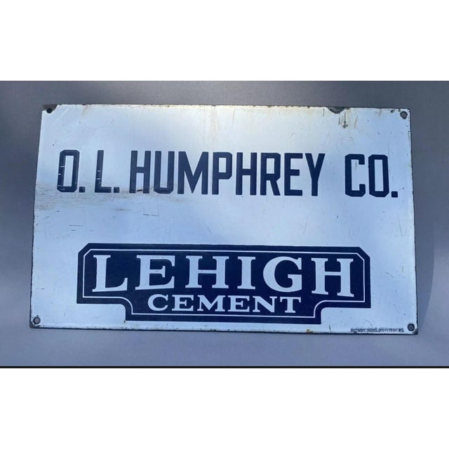 White Vintage Porcelain Advertising Sign Lehigh Cement Humphrey Co. For Sale - Image 8 of 8