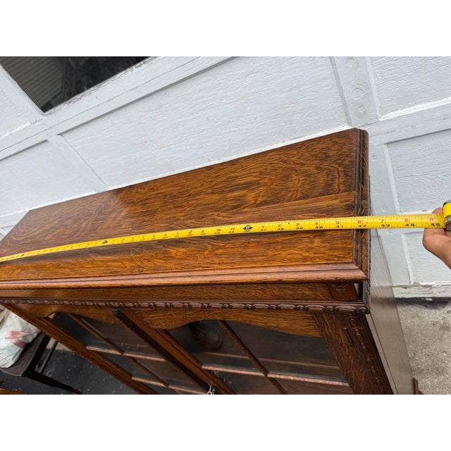 Brown Antique Early 20th Century Mission Style Oak Display Cabinet/ Bookcase For Sale - Image 8 of 18