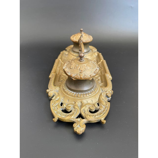 Victorian Victorian Austrian Gilt Bronze Double Inkwell Desk Set For Sale - Image 3 of 12