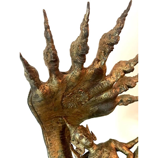 Late 19th Century Rare Antique Buddha under Naga Sculpture from Thailand For Sale - Image 5 of 10
