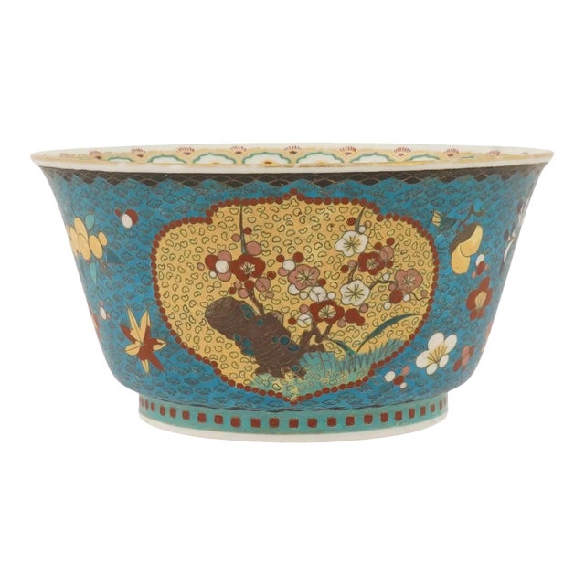Japanese Cloisonne Enamel Porcelain Bowl Meiji Period Floral Panels For Sale