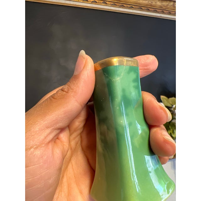 1930s Pickard China Green and Gold Salt & Pepper Shakers, Set of 2 For Sale - Image 12 of 12