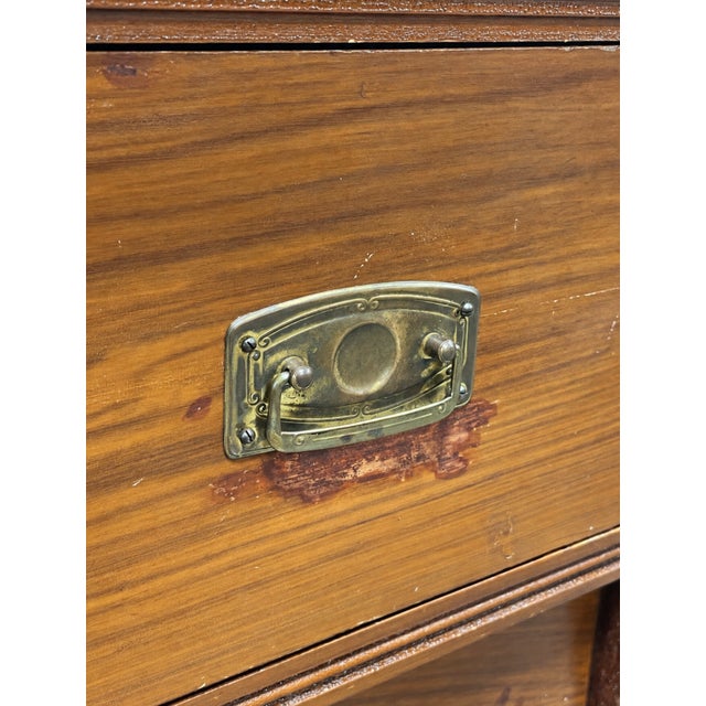 Antique Danish Pine Chest of Drawers | Carved Details + Brass Hardware, Late 19th Century For Sale - Image 12 of 15