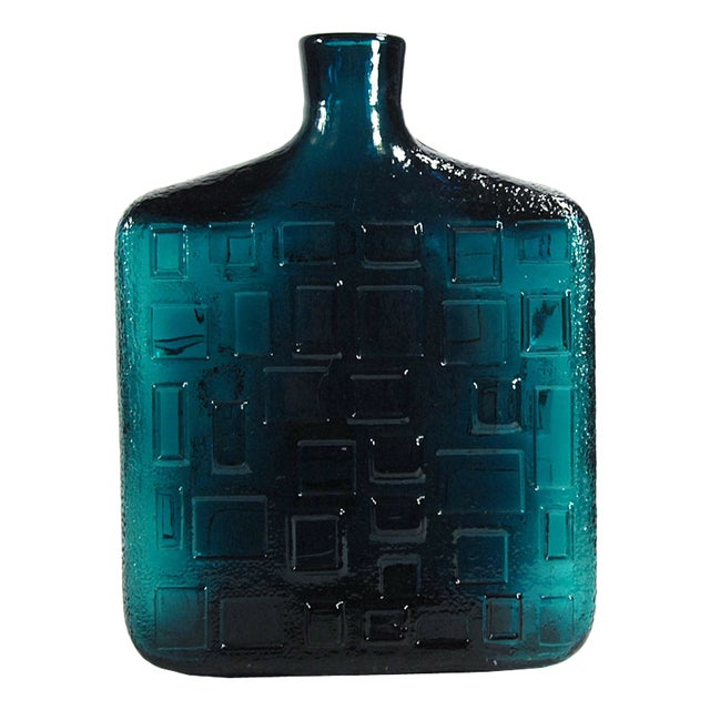 Brutalist Blue Glass Bottle from Empoli, 1960s For Sale