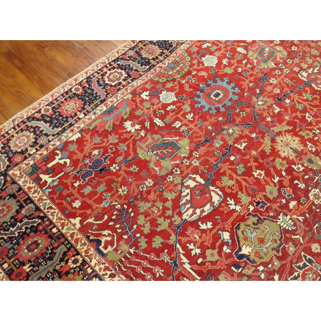 Early 20th Century Zabihi Collection Rare Jewel Toned Persian Heriz Serapi Rug - 8'8" x 10'9" For Sale - Image 4 of 10