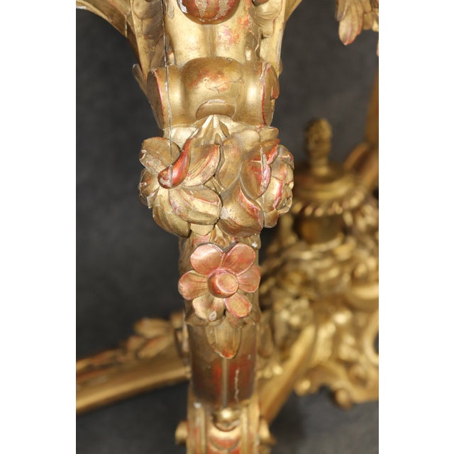 19th Century French Rococo Carved Giltwood Marble Top Console Table For Sale - Image 12 of 14