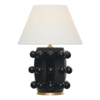 Kelly Wearstler by Visual Comfort Signature Linden Small 14" Cordless Table Lamp in Black with Linen Shade For Sale