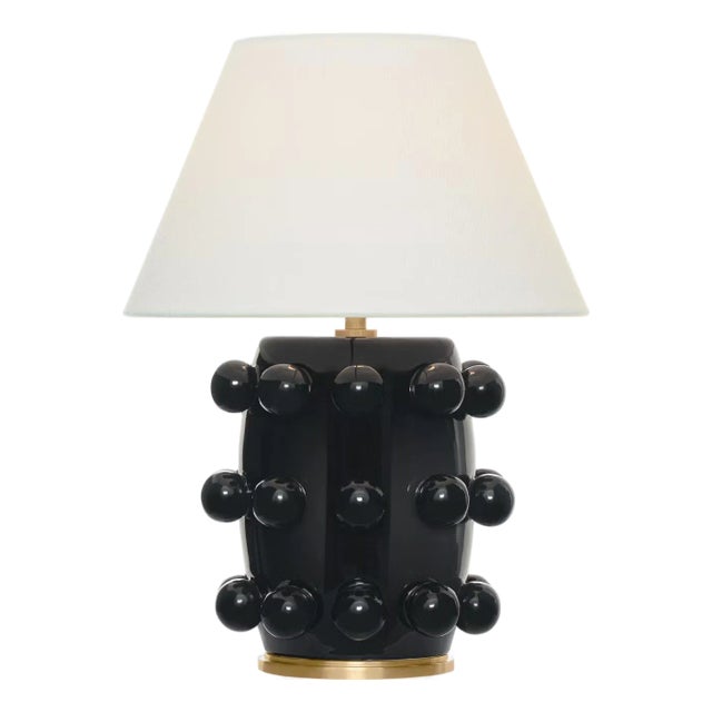 Kelly Wearstler by Visual Comfort Signature Linden Small 14" Cordless Table Lamp in Black with Linen Shade For Sale