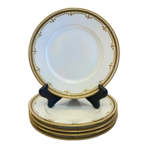 Antique Bernardaud B&c Limoges Gilt Greek Key Dessert Plates - Set of 5