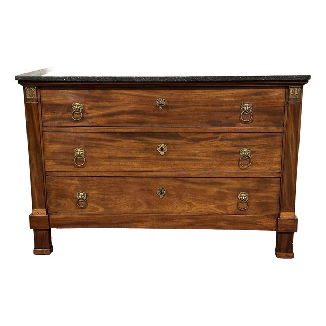 19th Century Empire Mahogany Chest of Drawers with a Marble Top For Sale