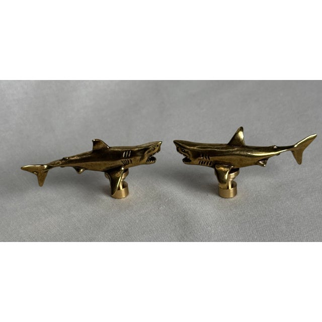 Brass Vintage Small Coastal Solid Brass Shark Cabinetry Hardware Knobs/Pulls For Sale - Image 8 of 8