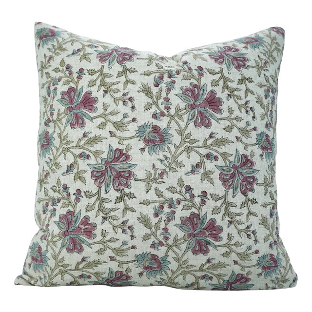 Fabdivine Decorative Block Print Cushion Cover 14x14 Inch Viscose Linen- Neerabel For Sale