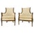 1970s Pair of Beige Upholstery Neoclassical Empire Revival Carved Walnut Frames Chairs For Sale - Image 5 of 12