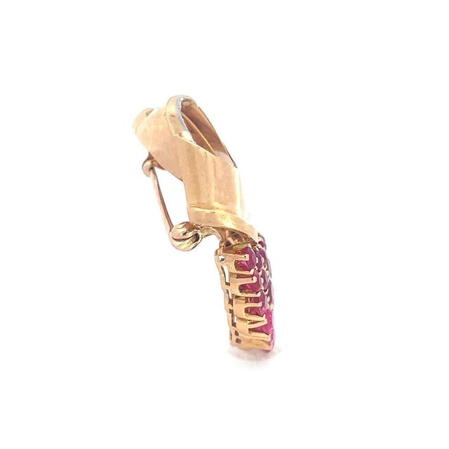 Burmese Natural Ruby Gold Brooch Diamond 18k Rose Cluster Style No Heat GIA For Sale In Miami - Image 6 of 9