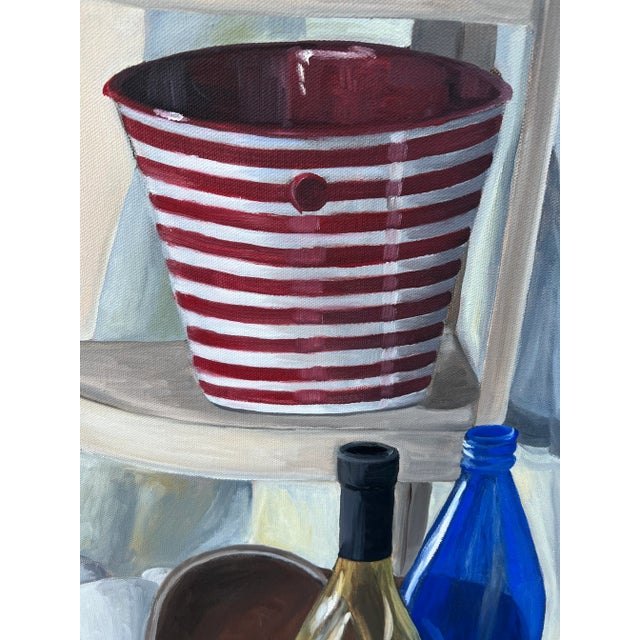 Mid Century Still Life Painting Oil on Canvas Large Antique Vintage Unsigned For Sale - Image 9 of 13