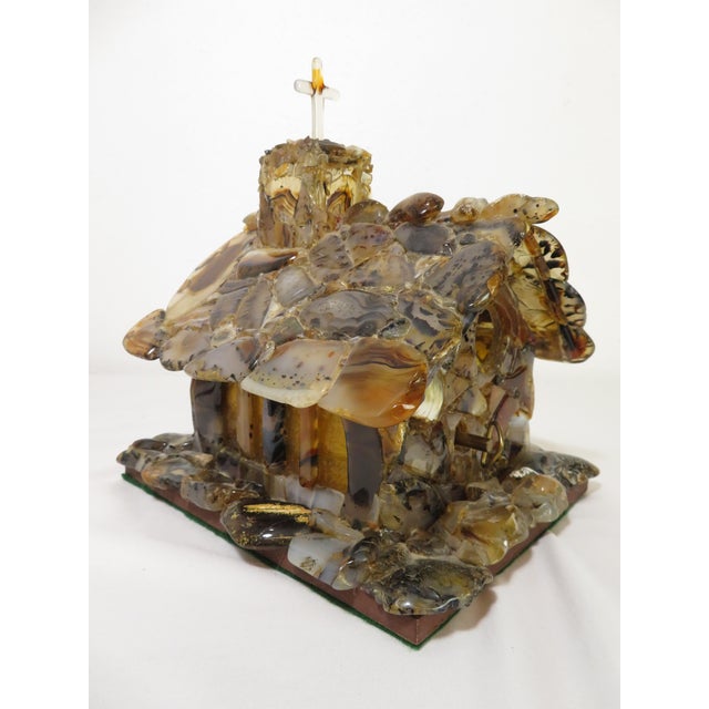 Handmade Sliced Agate ~ Stone Church Art Sculpture ~ Lamp & Music Box ~ Vintage Wedding Chapel Diorama For Sale - Image 15 of 18