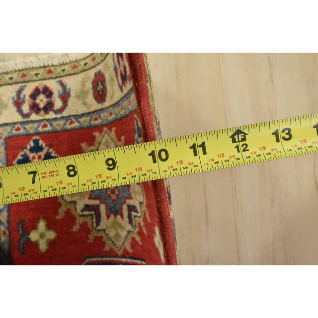 Red Kazak Rug 2’1” X 2’11” Red Wool Tribal Hand-Knotted Oriental Carpet For Sale - Image 8 of 9