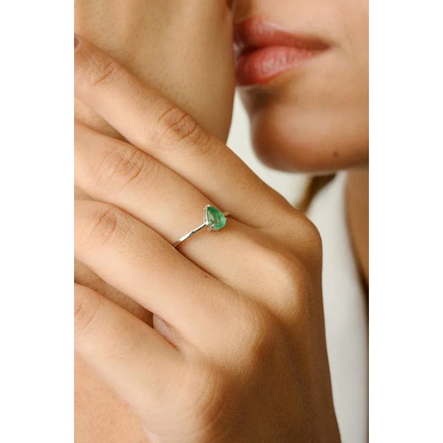 Not Yet Made - Made To Order 18k Gold Pear Cut Emerald Jewelry Set Ring Size 7 & Earrings - 3 Pieces For Sale - Image 5 of 12