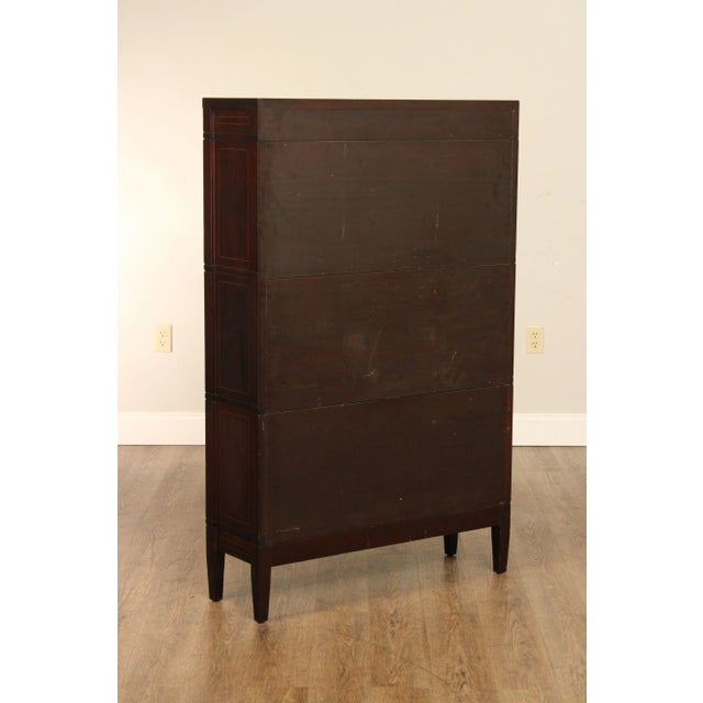 Globe Wernicke Antique Sheraton Style Three Stack Inlaid Mahogany Barrister Bookcase For Sale - Image 12 of 12