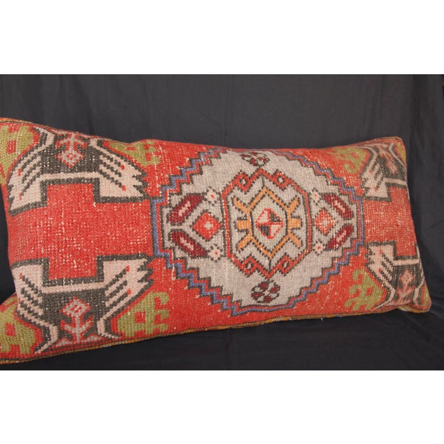 Handmade Authentic Turkish Throw Rug Pillw With Red&Green Color -17'' X 36'' For Sale - Image 10 of 15