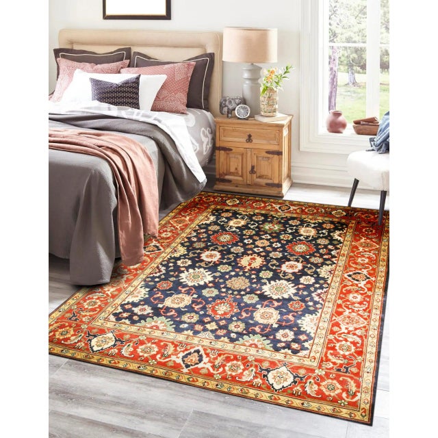 2020s 8x10 Violet Exquisite Navy Floral Medallion Hand Knotted Room Size Wool Rug For Sale - Image 5 of 5