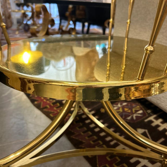 1960s Italian 2 Tier Round Brass and Glass Side Tables With Hoof Feet a Pair For Sale In New Orleans - Image 6 of 12