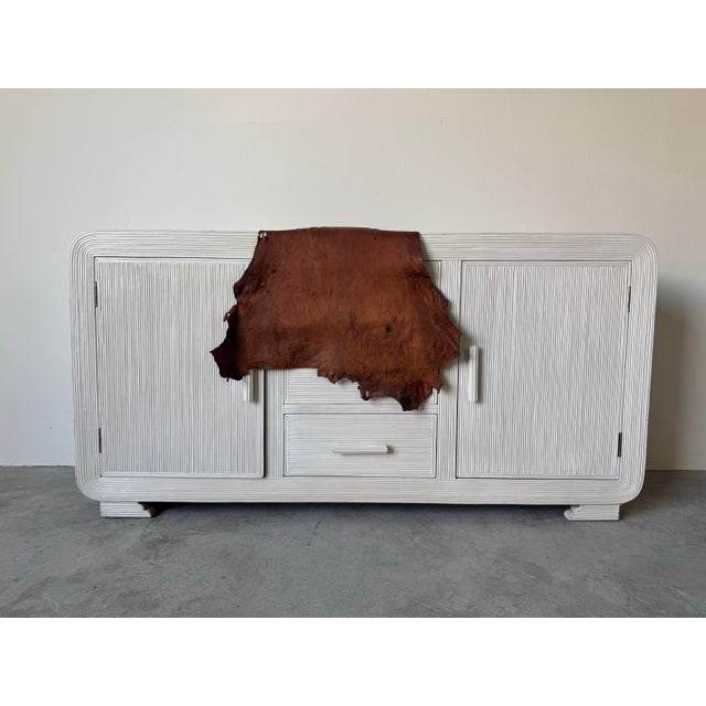 1970s Vintage Gabriella Crespi–Style Pencil Reed Rattan Credenza With Whitewash Finish For Sale - Image 9 of 12