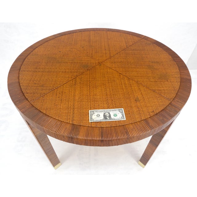 Wood Vine Round Wicker Cane Center Table Brass Tips Legs MINT For Sale - Image 7 of 10