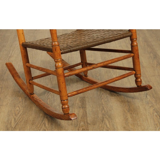 Brown Antique Shaker Style Maple Ladder Back Rocker For Sale - Image 8 of 13