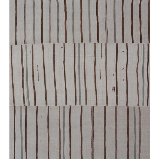 Measures: 13'7 x 15'7 Large Turkish Vintage Flat-Weave in Light Brown and Cream with Stripe Design. Keivan Woven Arts /...