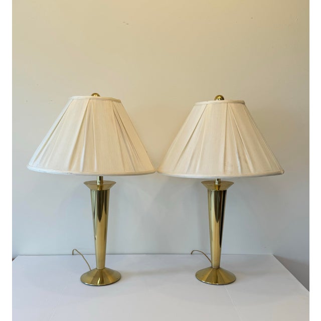 Mid-Century Modern 1960s Stiffel Brass Torch Form Table Lamps—a Pair For Sale - Image 3 of 12