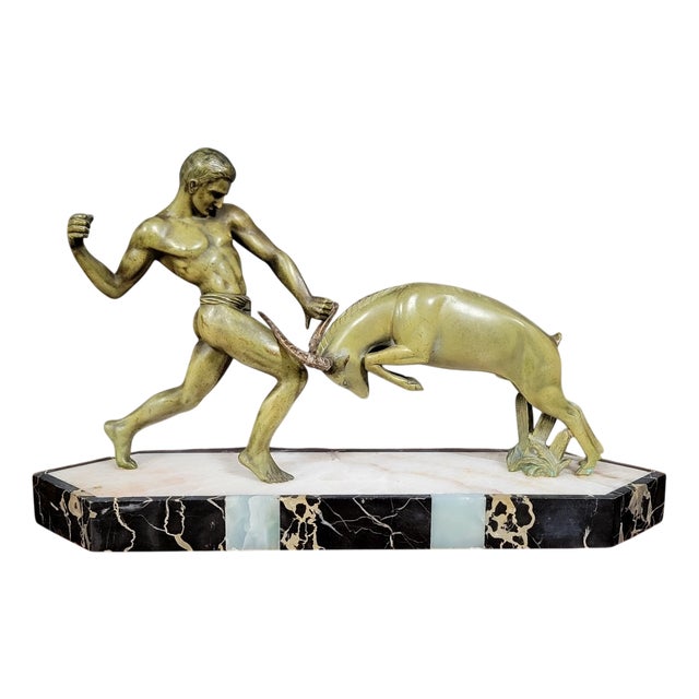 Large Figurine in Patinated Green Spelter, 1920s For Sale