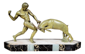 Large Figurine in Patinated Green Spelter, 1920s