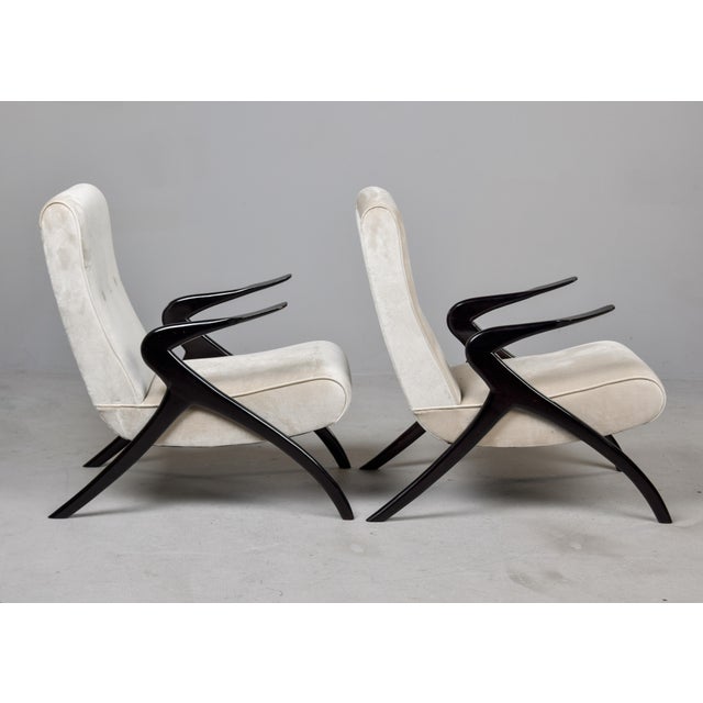 1950s Mid Century Italian Chairs With Ebonised Frames and New Velvet - Pair For Sale - Image 5 of 13