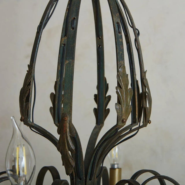 Large + Elegant French Iron Work Chandelier, 1920s For Sale - Image 10 of 11